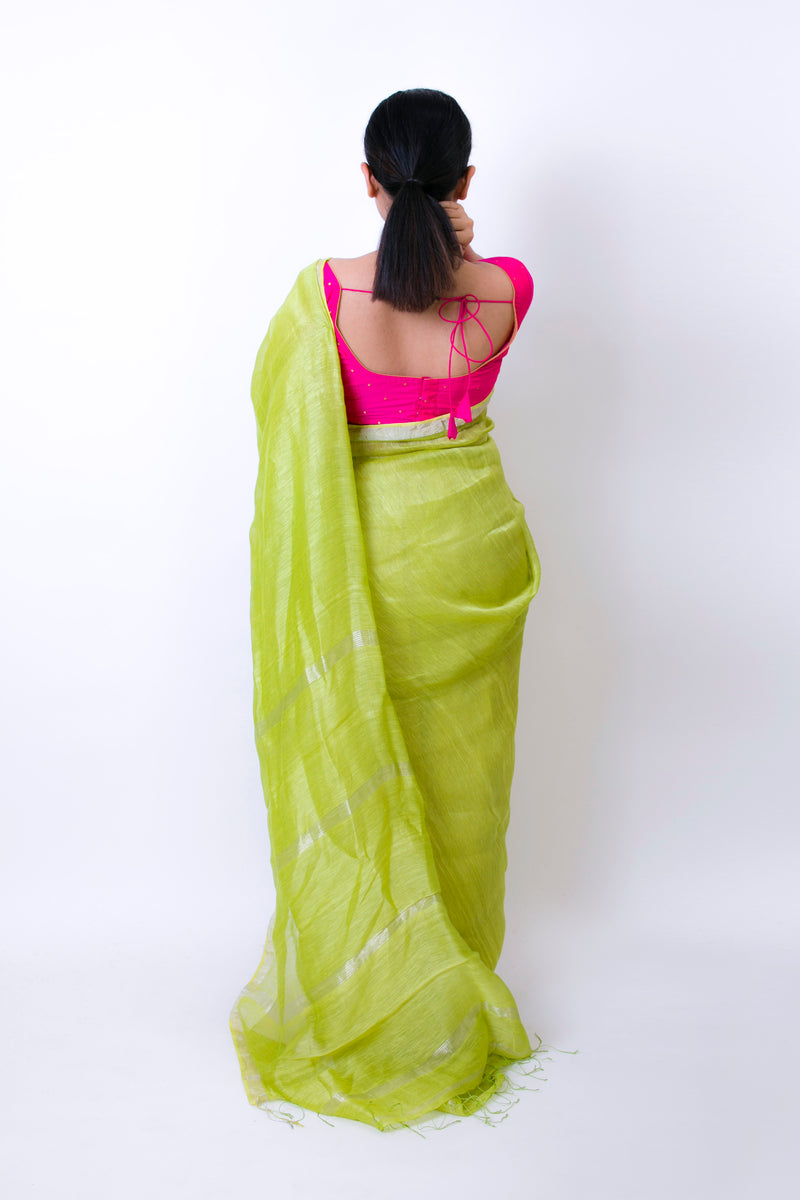 Gorgeous Green  - Handwoven Linen Silk Saree