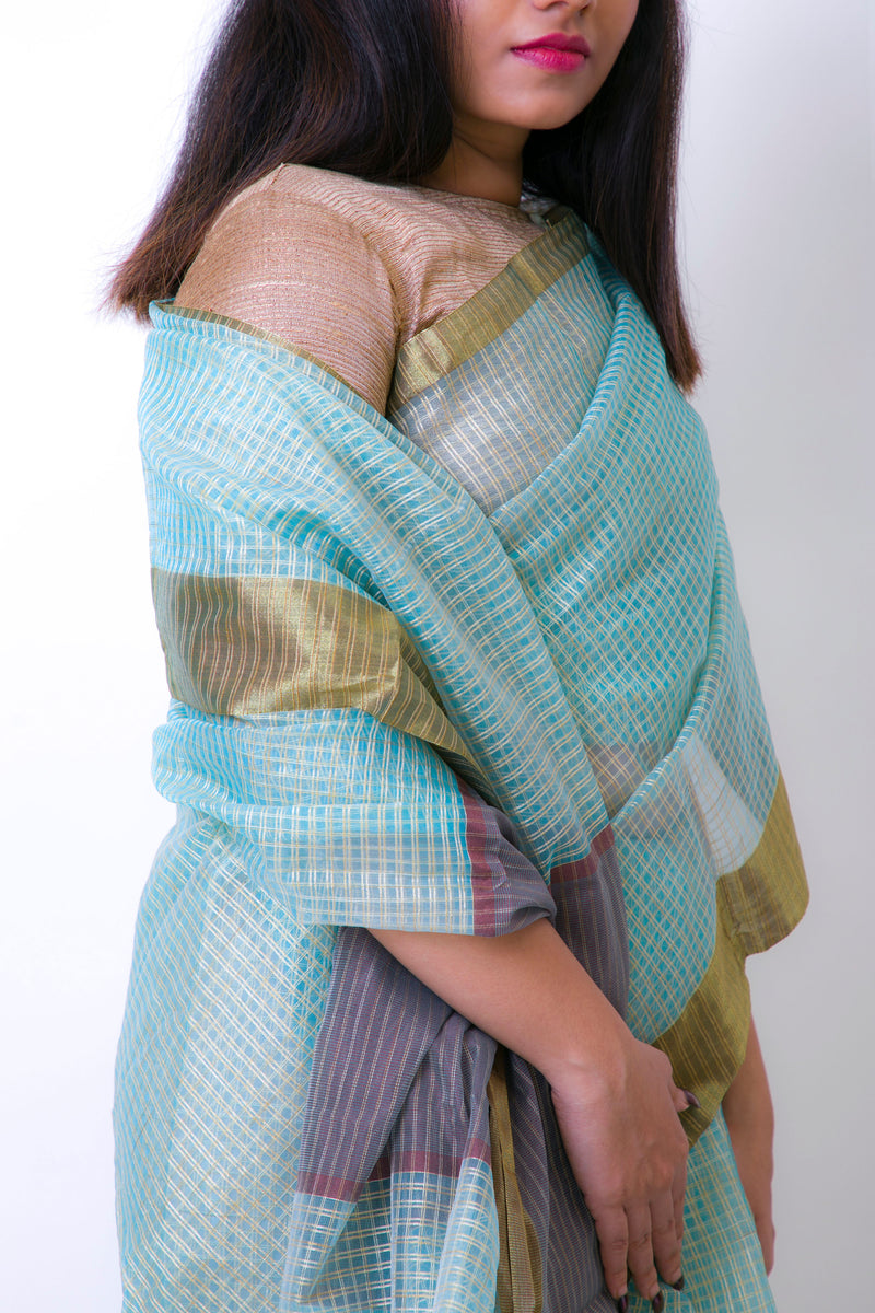 Hazel Blue - Kota Tissue Saree