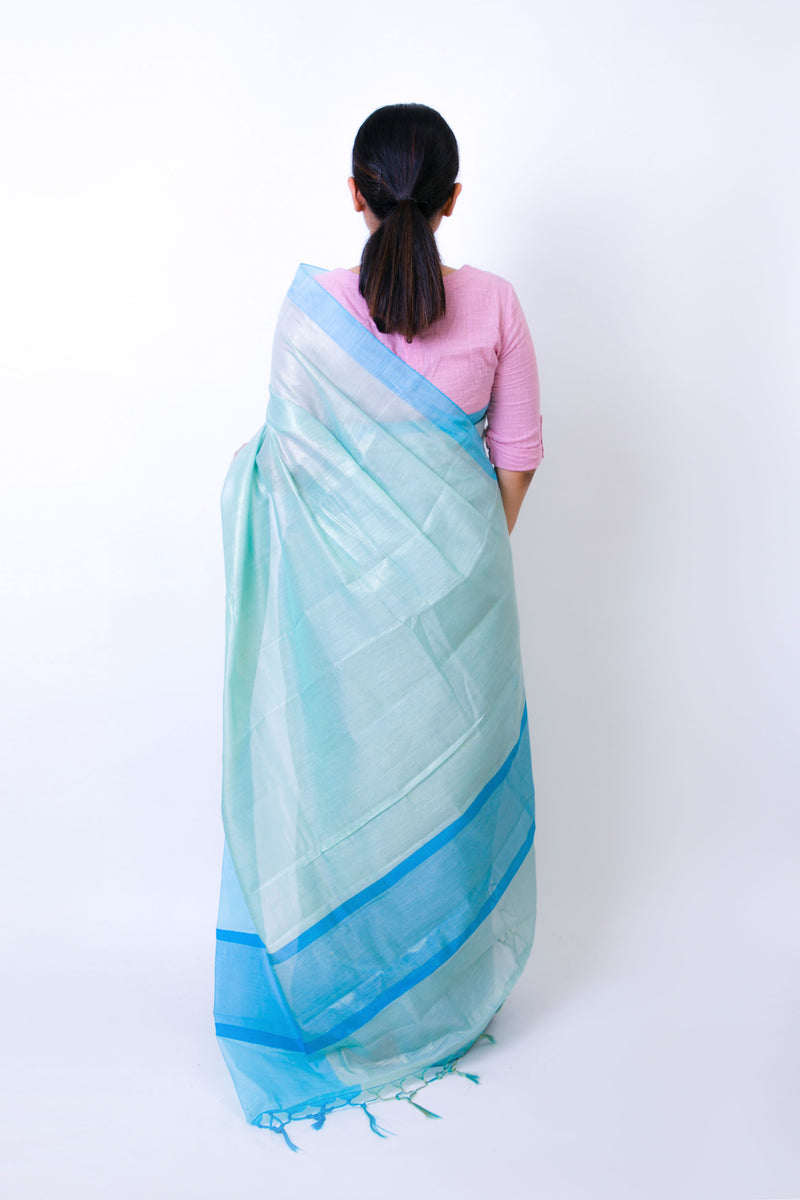 Azure - Blue Tissue Cotton Saree