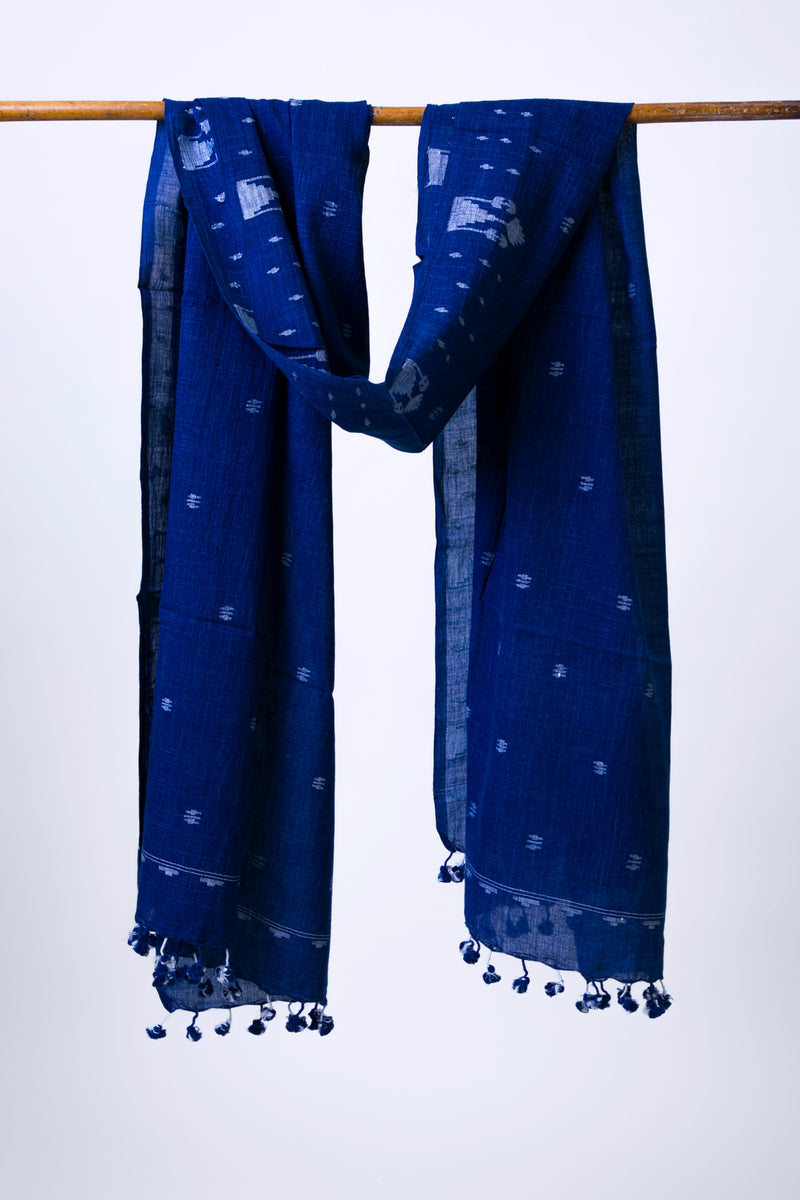 Classic Indigo  - Dark Indigo Floral Jamdani Stole