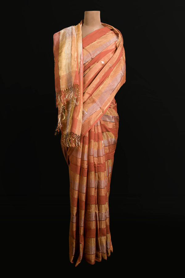 tissue linen saree golden	