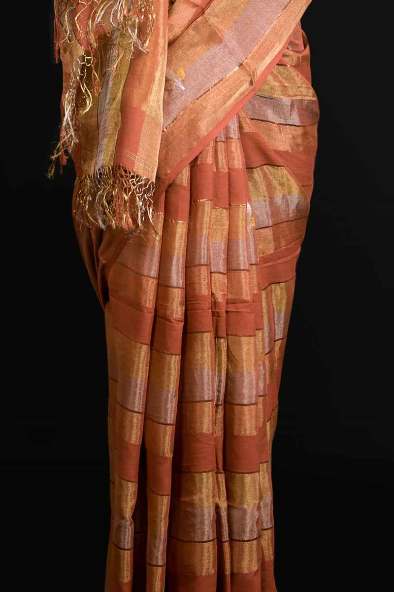 gold silver tissue linen saree 